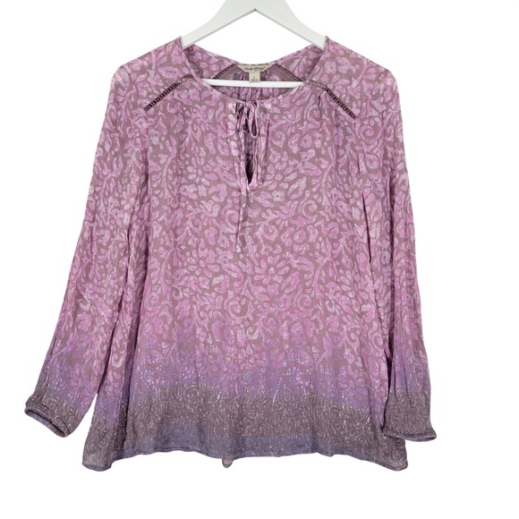 Lucky Brand Tops - Lucky Brand Peasant Top Women Large Purple Good Ombre Floral Long Sleeve Blouse